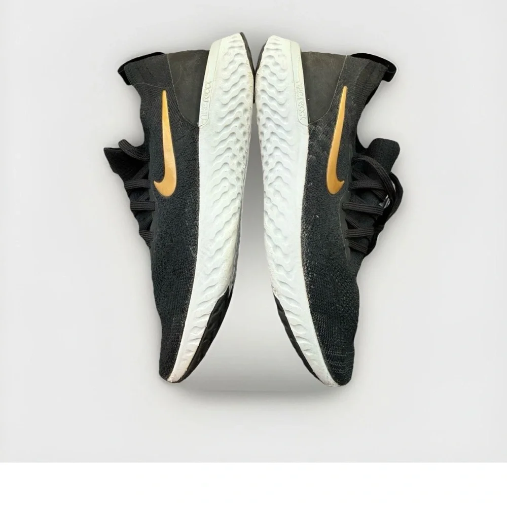 Nike Epic React Women’s Size 8.5 Running Shoes Black Gold Mesh Sneakers VGUC